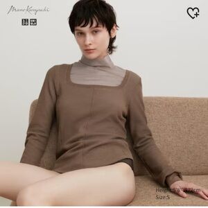 Mame Kurogouchi x Uniqlo Heattech Wool Blend Waffle Square Neck Top Size XS